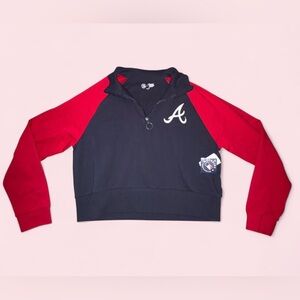 Atlanta Braves Women’s Quarter Zip Pullover | Navy & Red | Size L